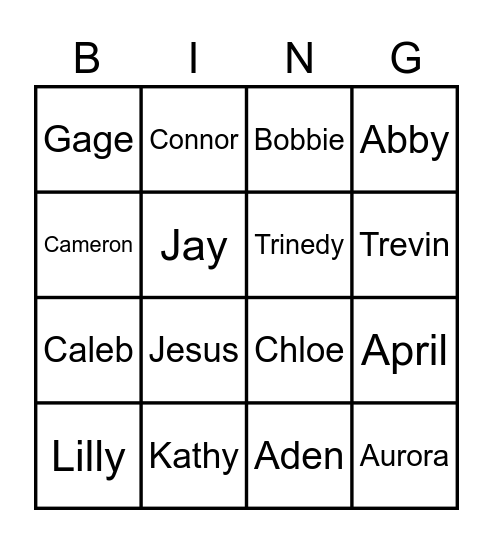 New Hope Youth Group Bingo Card