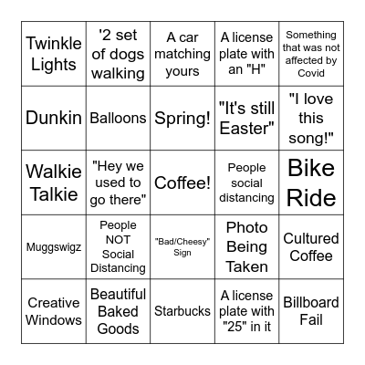 Hannah's 25th Birthday Social Isolating Car Ride Scavenger Hunt Bingo! Bingo Card
