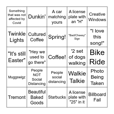 Hannah's 25th Birthday Social Isolating Car Ride Scavenger Hunt Bingo! Bingo Card