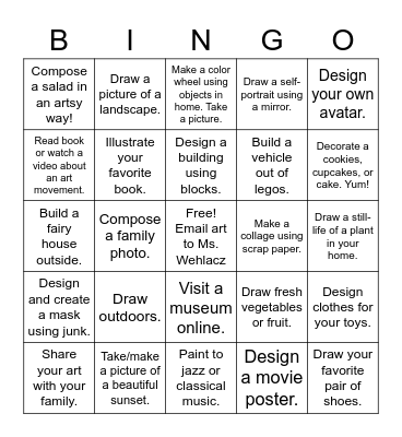 Southwest Remote Learning ART Bingo Card