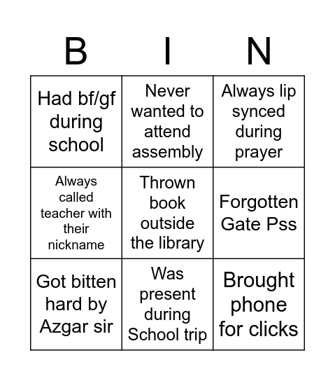 Untitled Bingo Card