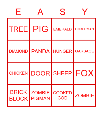 MINECRAFT EASY MODE 1 Bingo Card
