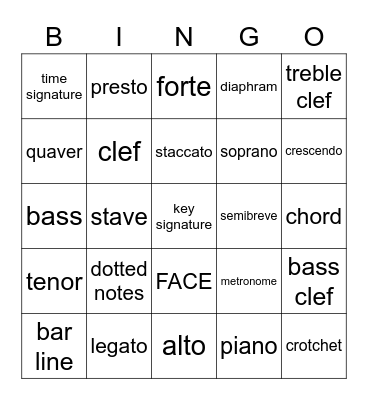 Music Bingo Card