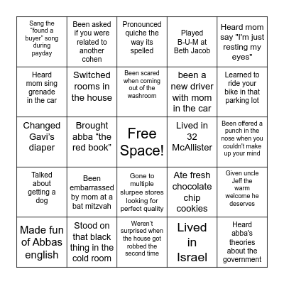 Cohen Family Bingo! Bingo Card