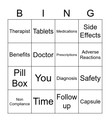 Medication Compliance Bingo Card