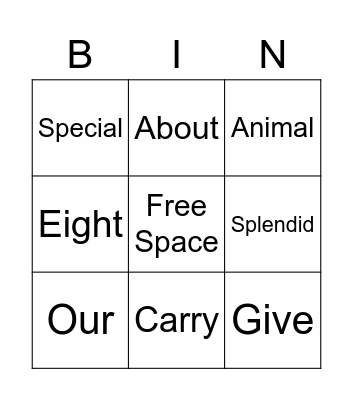 Vocabulary Bingo Card