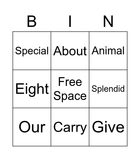 Vocabulary Bingo Card