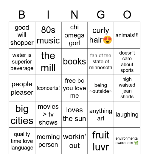 Brynn's Bingo Card