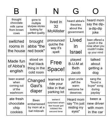 Cohen Family Bingo! Bingo Card