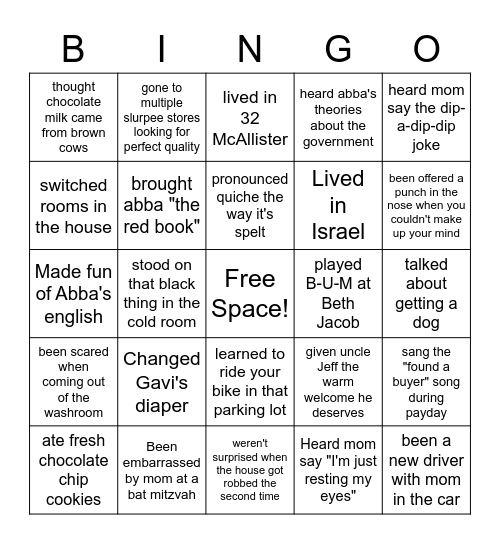 Cohen Family Bingo! Bingo Card