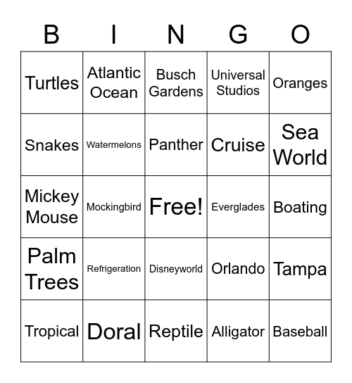 Florida Bingo Card