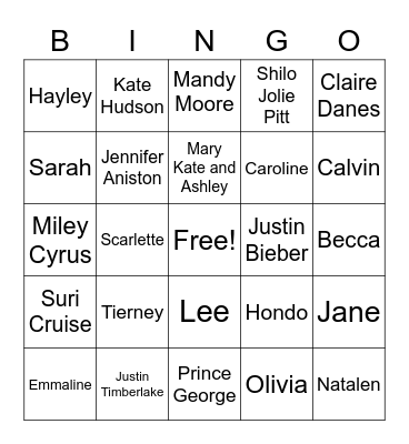 Jane's Baby Shower Bingo Card