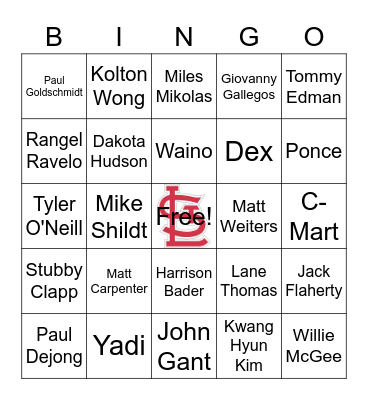 St. Louis Cardinals Bingo Card