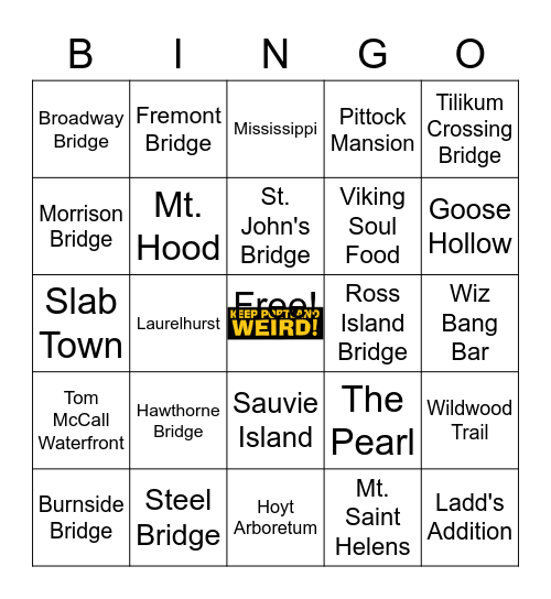 Portland, OR Bingo Card