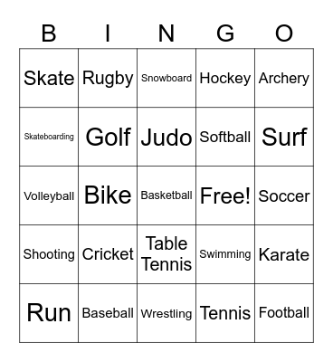 Sports you can do outside Bingo Card