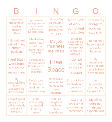 Burnout Bingo Card