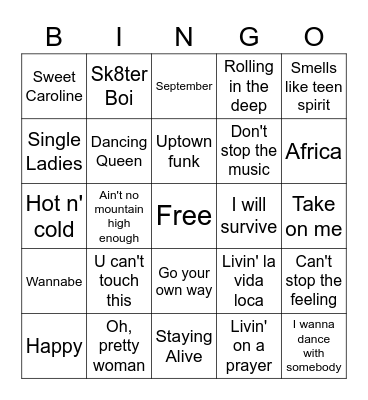 Hits of all time (1960s-2010s) Bingo Card