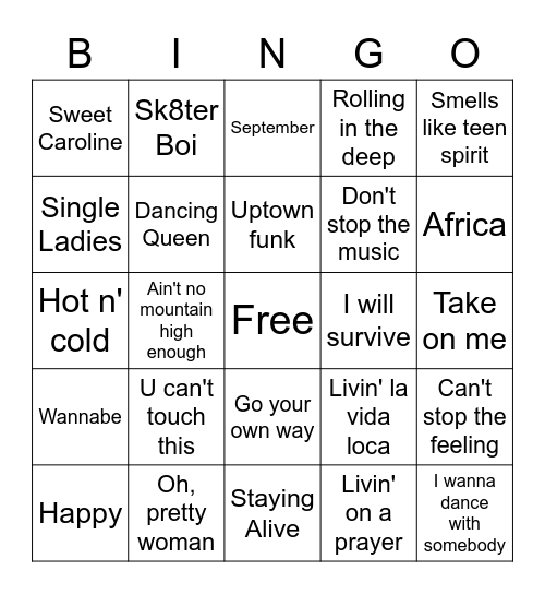 Hits of all time (1960s-2010s) Bingo Card