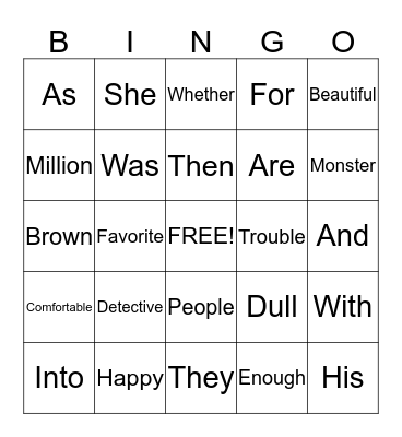 Vocabulary/Spelling Bingo Card