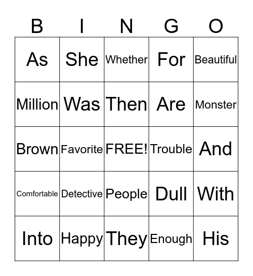 Vocabulary/Spelling Bingo Card