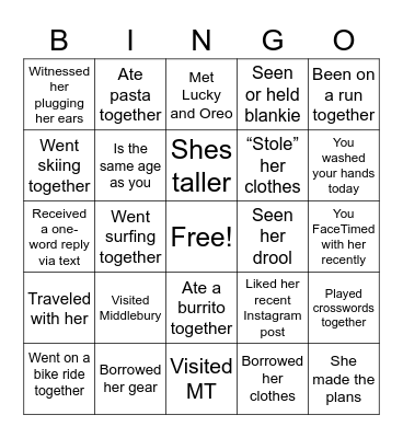Call out Mairin when u win!! Bingo Card