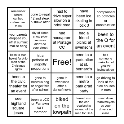 akron bingo Card