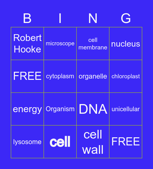 Animal / Plant Cells Bingo Card