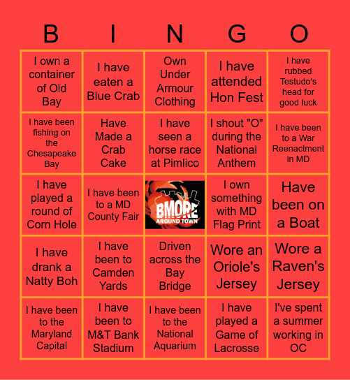 BMORE Bingo: Maryland Edition Bingo Card