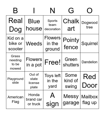 Neighborhood Bingo Card