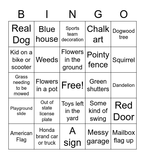 Neighborhood Bingo Card