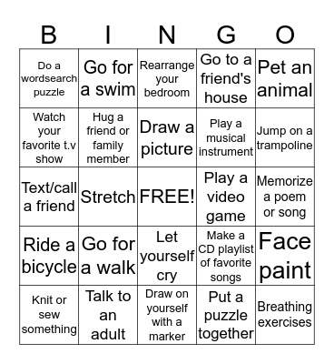 COPING SKILLS Bingo Card