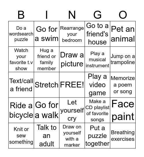 COPING SKILLS Bingo Card