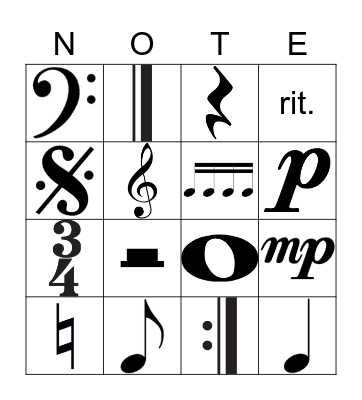 Music Notes Review Bingo Card