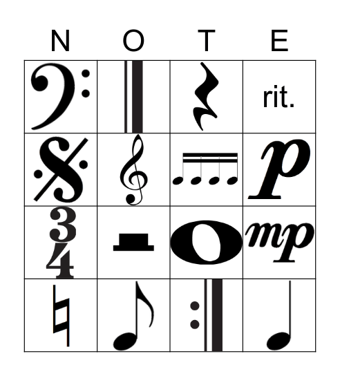 Music Notes Review Bingo Card