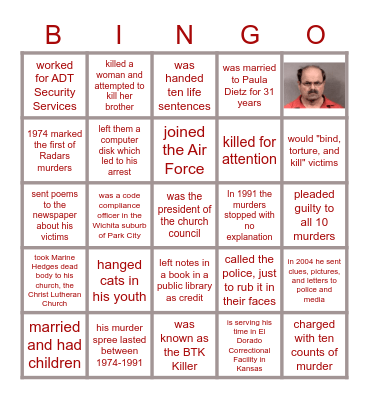 Dennis Radar Bingo Card