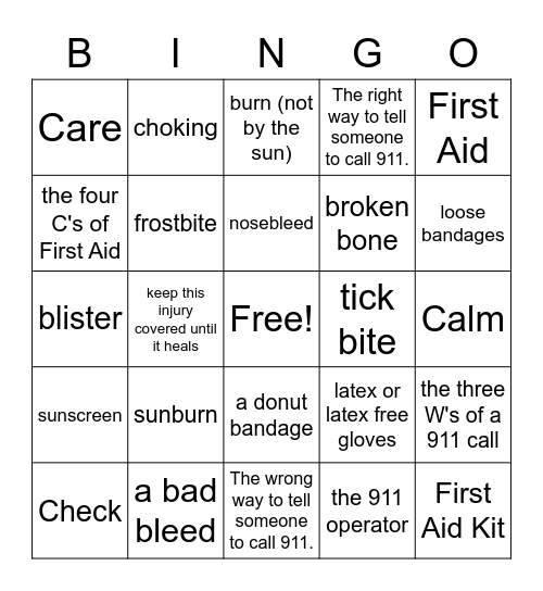 First Responder Bingo Card