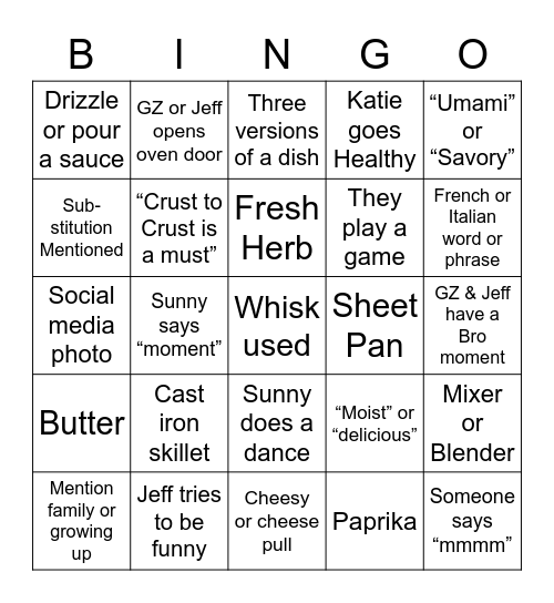 “THE KITCHEN” Bingo Card