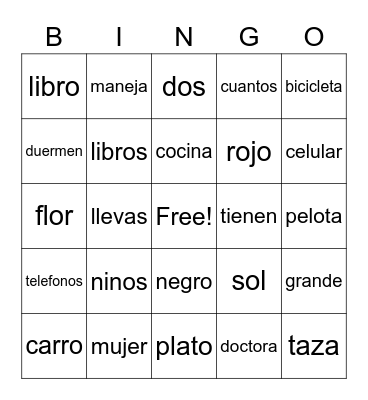 Spanish #2 Bingo Card