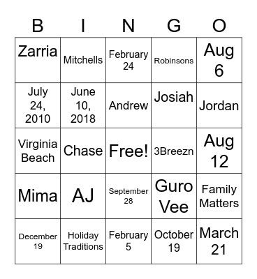 Untitled Bingo Card