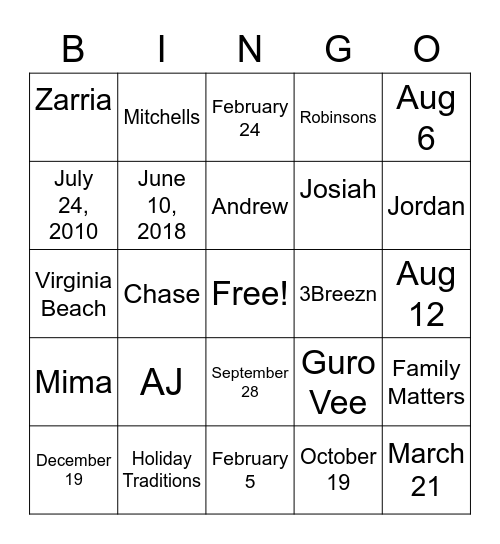 Untitled Bingo Card