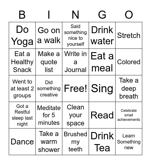 Self Care Bingo Card