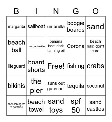 Family Beach BINGO Card