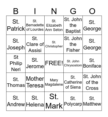 All Saints' Day Bingo Card