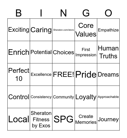 Sheraton Bingo-game 19 Bingo Card