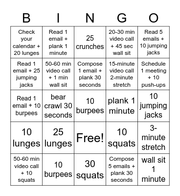 Work remotely & MOVE Bingo Card