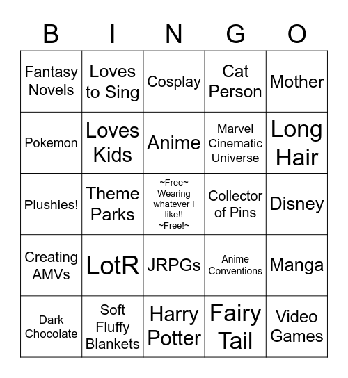 Melissa Bingo Card