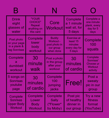 Sonrisas Fitness BINGO Card