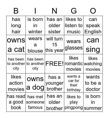 Find somewhone who bingo Card