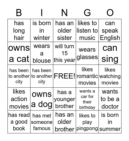 Find somewhone who bingo Card