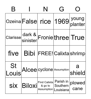 "At the Cadian Ball" & "The Storm" Bingo Card